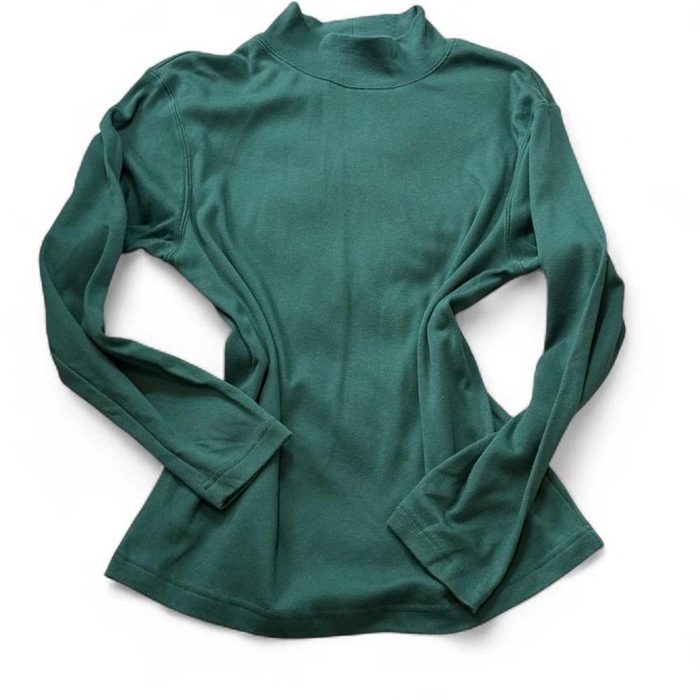 Vintage 90s Karen Scott Cotton Rich Green Mock Neck Top, Women's Size M
